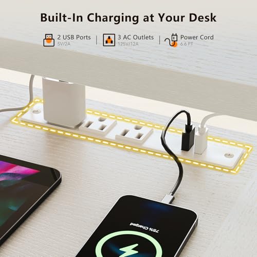 63 Inch U Shaped Electric Standing Desk with Keyboard Tray, White | Power Outlet, Monitor Stand, LED Light, 3 Presets, 28.3"-46.5"in Range, 154 lb Capacity - color: White, size: 63 Inch