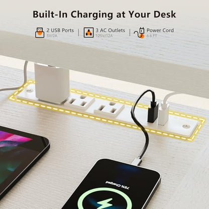 63 Inch U Shaped Electric Standing Desk with Keyboard Tray, White | Power Outlet, Monitor Stand, LED Light, 3 Presets, 28.3"-46.5"in Range, 154 lb Capacity - color: White, size: 63 Inch