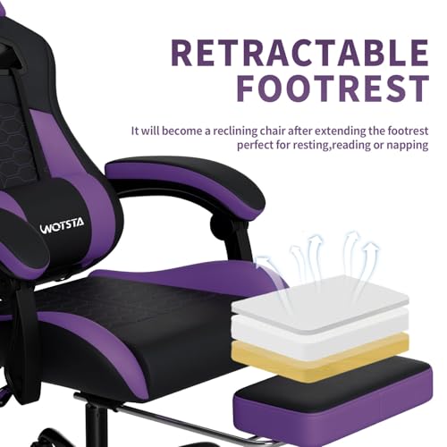 Gaming Chair with Massage,Ergonomic PC Gaming Chair with Footrest Comfortable Headrest and Lumbar Support,High Back Game Chair PVC Leather,300LBS (BlackPurple) - color: Blackpurple