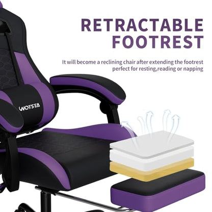 Gaming Chair with Massage,Ergonomic PC Gaming Chair with Footrest Comfortable Headrest and Lumbar Support,High Back Game Chair PVC Leather,300LBS (BlackPurple) - color: Blackpurple