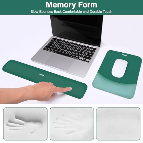 MOSISO Wrist Rest Support Mouse Pad & Keyboard Set, Peacock Green | Rectangular Ergonomic Mousepad, Non-Slip Base, Home/Office Pain Relief & Easy Typing, Neoprene Cloth & Raised Silicone Lining - color: Peacock Green