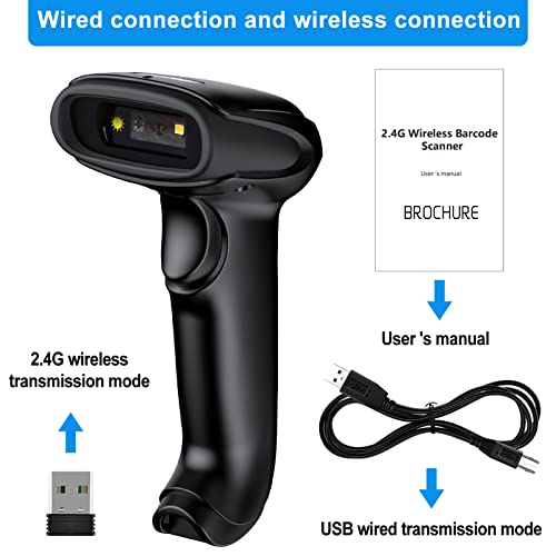 2D Wireless Barcode Scanner,Symcode Datamatrix PDF417 QR Code Handheld Reader for Screen and Printed Bar Code Scan, Works with Windows Mac and Linux PC POS - size: 2D QR Wireless2.4G Black