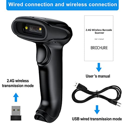 2D Wireless Barcode Scanner,Symcode Datamatrix PDF417 QR Code Handheld Reader for Screen and Printed Bar Code Scan, Works with Windows Mac and Linux PC POS - size: 2D QR Wireless2.4G Black