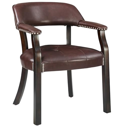LEEMTORIG Faux Leather Dining Chair with Arms, Solid Wood Dining Chair with Supportive Back, Boss Caption's Chairs Office Desk Chairs, Espresso Legs & Dark Wine Red PU CY-NX173-318WR - color: Espresso Legs & Dark Wine Red Pu, size: Set of 1