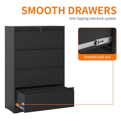 4 Drawer Metal File Cabinet for Legal/Letter Size File,Lockable | Heavy Duty Large Steel Filing Cabinet Home Office Lateral File Cabinets Wide Storage Cabinets,Assembly Required - size: Lateral-4 drawers
