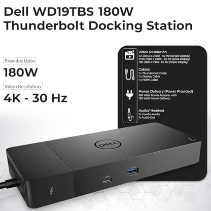 Dell WD19TBS 180W Thunderbolt Dock Bundle, 130W PD + HDMI + DP + TB Cables + Cloth, Black - style: Dell WD19TBS New