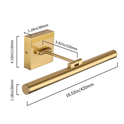 LED Picture Light Fixtures 16.54 Inches, Modern Metal Artwork Wall Lamps with Single Swing Arm, 7W (50W Eqv.), Hardwired Connection, Dimmable, 3000K Warm White, CRI95+, Golden-Like Brass Finish - color: Brass, size: Dimmable 16.53" Long