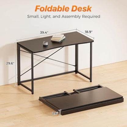 Huuger Folding Desk for Small Spaces, 39.4 Inch Foldable Computer Table - color: Black, size: 18.9"D x 39.4"W