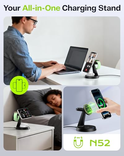 25W Fast 3 in 1 Charging Station for iPhone 17 Pro Max/16, iWatch & AirPods | Wireless Charger Compatible with MagSafe, for Multiple Apple Devices, Magnetic Charging Stand, with PD 45W Adapter - size: 25W Max for Phone