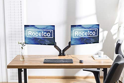 Rocelco Premium Double Monitor Desk Mount with USB 2.0 and Audio Port - Fits Dual 13" - 27" LED LCD Flat Screens - Pneumatic Full Motion Assist Adjustable Arm - Grommet and C Clamp - Black (R MA2) - style: 2 Monitor Gas Spring