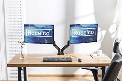 Rocelco Premium Double Monitor Desk Mount with USB 2.0 and Audio Port - Fits Dual 13" - 27" LED LCD Flat Screens - Pneumatic Full Motion Assist Adjustable Arm - Grommet and C Clamp - Black (R MA2) - style: 2 Monitor Gas Spring