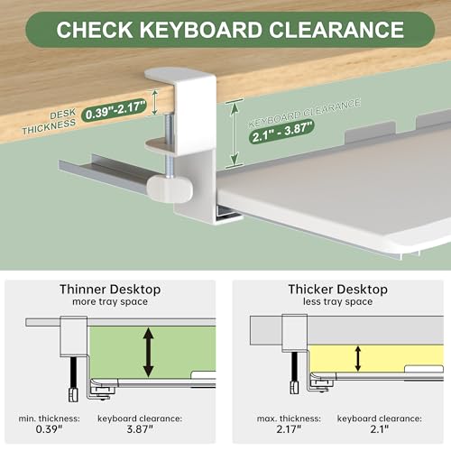 UPGRAVITY Extra Large Keyboard Tray Under Desk - Slide Out with Sturdy C-Clip Mount System, 31.5" (35.8" Including Clamps) x 11.8" Put-Out Keyboard Tray Computer Drawer for Ergonomic Typing, White - color: White