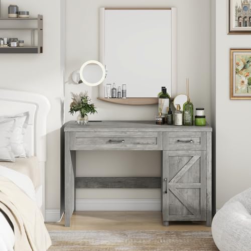 Vabches Farmhouse 47" Executive Desk with Drawers, Grey - color: Grey, size: 47"W