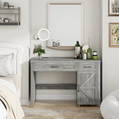 Vabches Farmhouse 47" Executive Desk with Drawers, Grey - color: Grey, size: 47"W