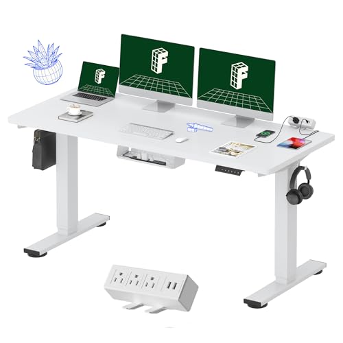 FLEXISPOT EN2 60"x24" Whole-Piece Standing Desk with Power Strip, White - color: White Top + White Frame, size: 60x24"