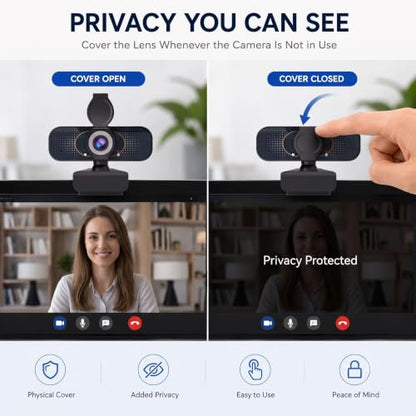 1080P Webcam with Microphone and Privacy Cover Plug&Play - color: Black