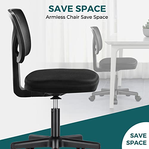 DUMOS Armless Desk Chairs, Small Home Office Mesh Chairs | Ergonomic Adjustable Mid Back, Swivel Rolling Task, Computer Work Vanity Small Spaces, Black - color: Black, size: 1pc