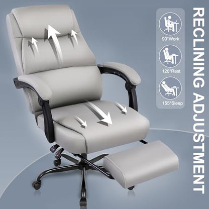 Misolant Big and Tall Office Chair with Footrest, High Back Desk Chair with Linkage Armrest, 90-155° Recline Executive Computer Chairs with Adjustable Height for Home - color: Grey