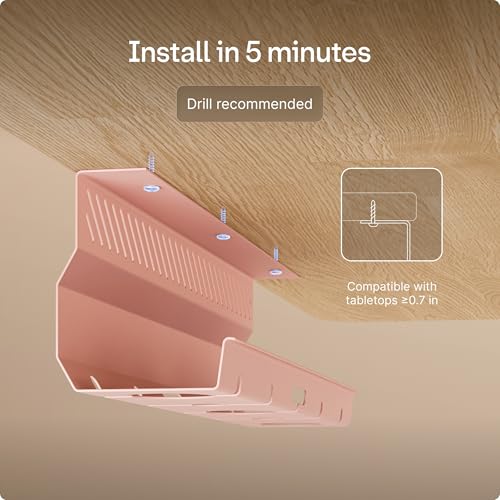 Desktronic Cable Duct Desk Pink Set of 2 - Stainless Steel Cable Management Desk Cable Duct with 5 Cable Cut-Outs - Easy to Install Cable Organiser - Cable Holder - color: Pink