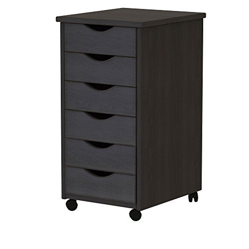 Jela-USA Solid Pine Wood 6 Drawer Rolling Cart, Black - color: Black, style: 6 Drawer