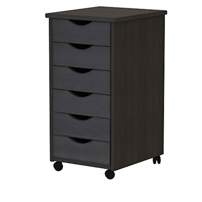 Jela-USA Solid Pine Wood 6 Drawer Rolling Cart, Black - color: Black, style: 6 Drawer