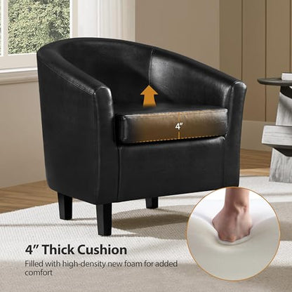 Yaheetech Accent Chairs, Faux Leather Barrel Armchairs, Black - color: Black, size: 25.5"D x 27.5"W x 28"H