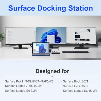 Surface Docking Station, Triple Display Dual 4K HDMI & VGA, 12-in-1 Surface Pro Dock for Microsoft Surface Pro 12/11/10/9/8/7/6/5/4/3, Surface Laptop 7/6/5/4, Surface Go/Book/Laptop Go - color: Black