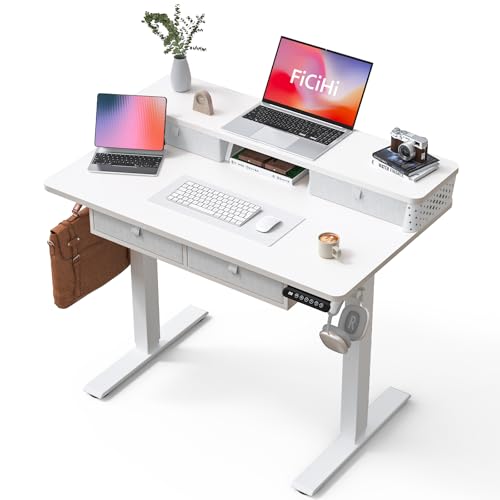 FiCiHi 40x24 Inch Electric Standing Desk, 4 Drawers, Adjustable Height Desk - color: White, size: 40"x24" (4 Drawers)