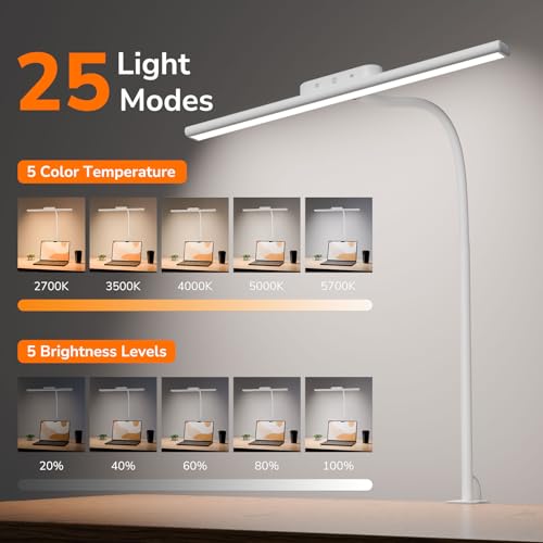 Lepro Desk Lamp with Clamp, Led Clip on Desk Lights for Home Office, White - color: White