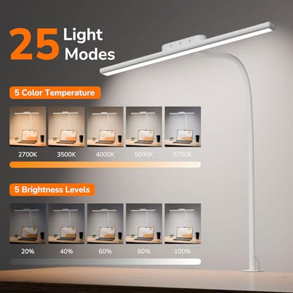 Lepro Desk Lamp with Clamp, Led Clip on Desk Lights for Home Office, White - color: White