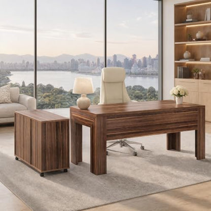 Tribesigns L Shaped Executive Desk with Drawers,Light Walnut | Large Office Desk with Rolling File Cabinet Combo,Home Office Computer Desk,Wooden Desk with Long Front Baffle - color: Light Walnut