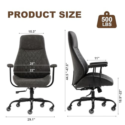 E-Motie Leather Office Chair, Mid Century Modern Desk Chair, Dark Grey - color: Dark Grey