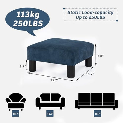 Joveco Small Foot Rest Stool Ottoman, 15" Fabric Square Short Low Footstool Upholstered Footrest for Chair, Under Office Desk, Living Room, Navy Blue - color: Navy Blue
