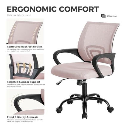 OLIXIS Ergonomic Office Chair 2 Pack, Home Desk Mesh Chairs, Lumbar Support | Height Adjustable, Fixed Armrest, Rocking Mode, 360 Swivel, 2 Pack Home, Pink - color: Pink, size: 2