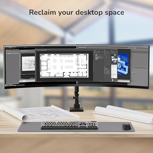 Mount-It! Ultrawide Monitor Desk Mount with Pole, Fits 17–49” Screens, Heavy Duty Height-Adjustable Gas Spring Arm, 44 lbs Capacity, Full Motion, VESA 75/100, Clamp or Grommet