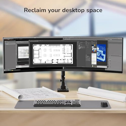 Mount-It! Ultrawide Monitor Desk Mount with Pole, Fits 17–49” Screens, Heavy Duty Height-Adjustable Gas Spring Arm, 44 lbs Capacity, Full Motion, VESA 75/100, Clamp or Grommet
