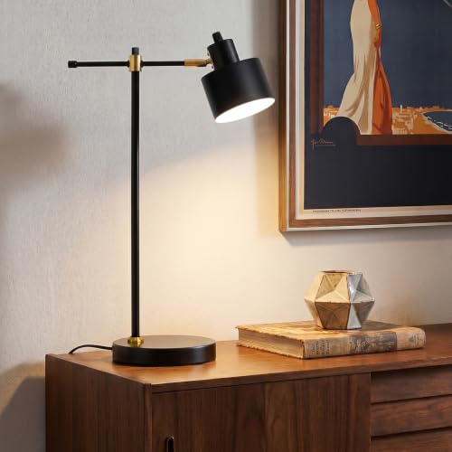 22.2" Modern Desk Lamp, Metal Table Lamp with LED Bulb, Adjustable Reading Lamps for Living Room, Mid Century Task Lamp for Home Office, Industrial Bedside Lamps with Solid Base,Black - color: Matte Black