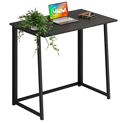 4NM 31.5" Small Folding Desk, Foldable Computer Home Office Desk, Study Writing Table for Small Space Saving Bedroom, Easy Assembly - All Black - color: All Black, size: 31.5"W x 17.7"D