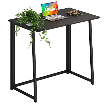 4NM 31.5" Small Folding Desk, Foldable Computer Home Office Desk, Study Writing Table for Small Space Saving Bedroom, Easy Assembly - All Black - color: All Black, size: 31.5"W x 17.7"D