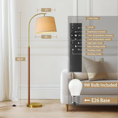 62.5" Gold Floor Lamp for Living Room Dimmable Standing Lamp with Remote - color: Red & Gold