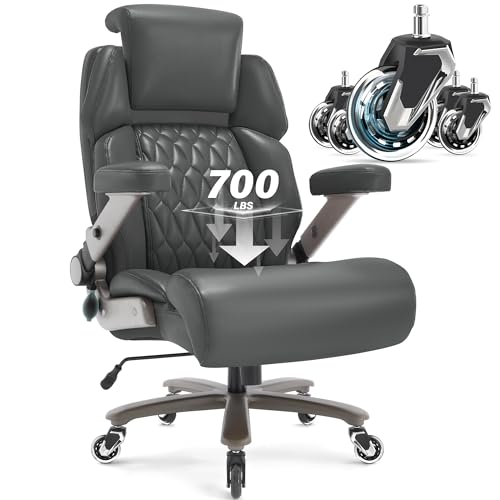 Big and Tall Office Chair 700lbs, Ergonomic High Back Computer Desk Chair | Adjustable Headrest&Lumbar Support, 3D Flip Arms, Large Wheels, Heavy Duty Metal Base, Thick Padded Wide Seat Executive Chair - color: Grey-1