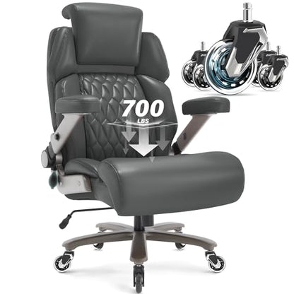 Big and Tall Office Chair 700lbs, Ergonomic High Back Computer Desk Chair | Adjustable Headrest&Lumbar Support, 3D Flip Arms, Large Wheels, Heavy Duty Metal Base, Thick Padded Wide Seat Executive Chair - color: Grey-1