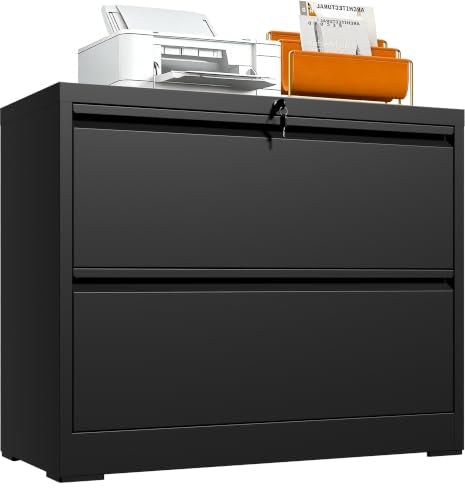 2 Drawer Lateral File Cabinet with Lock, Metal File Cabinets for Home Office, Office Furniture for Organization Hanging Legal/Letter/A4, Metal Filing Cabinet Storage Cabinet, Require Assembly, Black - color: White, size: 35.4"W-2 Drawers