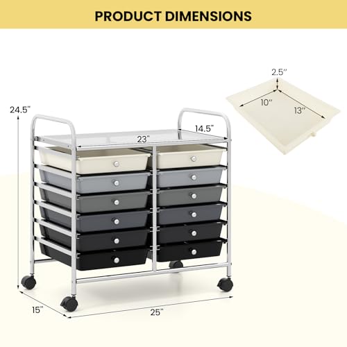 LDAILY Rolling Storage Cart with 12 Drawer for Classroom Storage, Gray - color: Gradient Grey, size: 12 Drawer