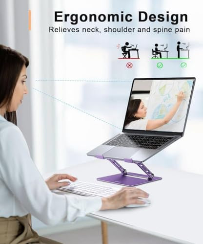 Aoviho Adjustable Laptop Stand for Desk,Portable Laptop Stand Holder and Riser,Foldable Aluminum Notebook Computer Stands for MacBook Air Pro HP Lenovo Dell Samsung Chromebook, 10-15.6 inch, Purple - color: Purple