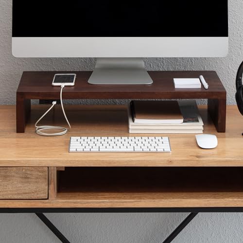 Anji Mountain Wooden Monitor Stand - Elegant Monitor Riser, Perfect Monitor Stand for Desk Organization, Durable Wood Construction monitor stands, Enhances Ergonomics and Workspace Efficiency,Walnut - color: Walnut, size: With Power Source