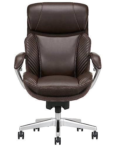 iComfort i6000 Series Big & Tall Ergonomic Bonded Leather High-Back Executive Chair, Brown/Silver