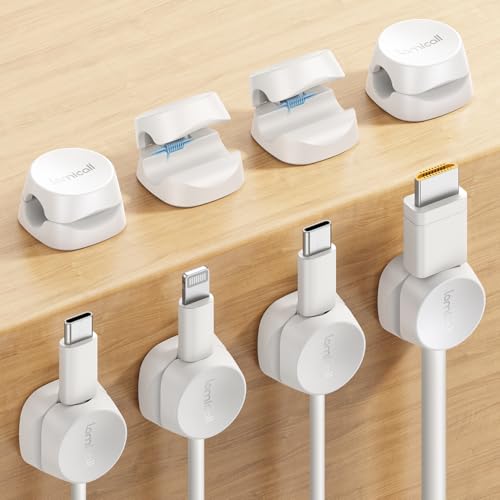 Lamicall 8 Pack Cord Organizer, [1s Lock] Cable Management Clips | Spring-Powered Cord Holder, Adhesive Phone Charger Keeper for Nightstand Desk Car, Office Home College Dorm Accessories - size: 8Pack - 1Slot