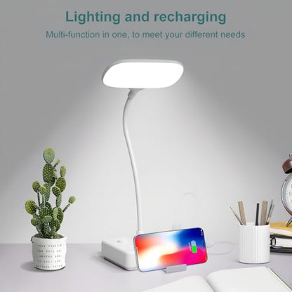 LED Desk Lamp, Power Outlet with Dimming Night Light Desk Light,Table Lamps 3 Lighting Modes Desktop Charging Extension Lead 4 AC Power Outlet and 2 USB Charging Ports for Travel Home Office