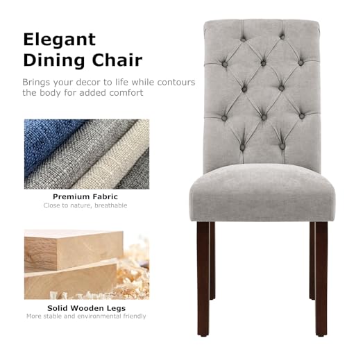 COLAMY Button Tufted Dining Chairs Set of 2, Parsons Upholstered Fabric Dining Room Chair Kitchen Chairs with Wood Legs and Padded Seat, Light Grey - color: Light Grey, size: set of 2